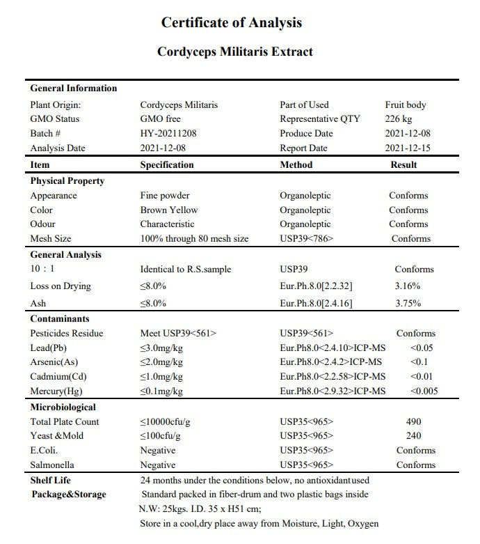 Cordyceps Extract Lab Report Rotherham UK
